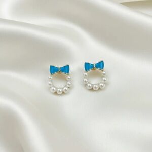 Blue Bow Pearl Earrings